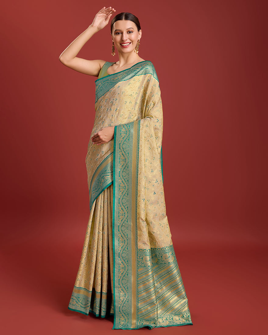 Beige Zari Woven Banarasi Tissue Silk Saree for Formal Events