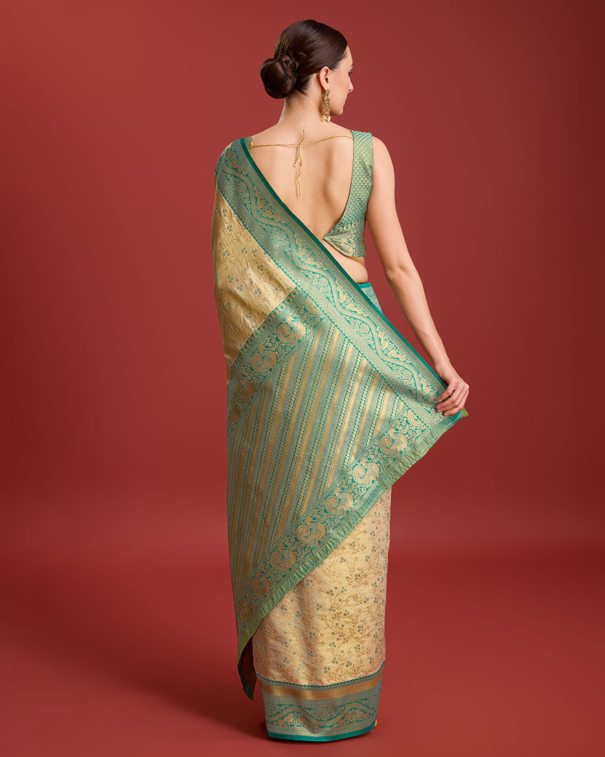 Beige Zari Woven Banarasi Tissue Silk Saree for Formal Events