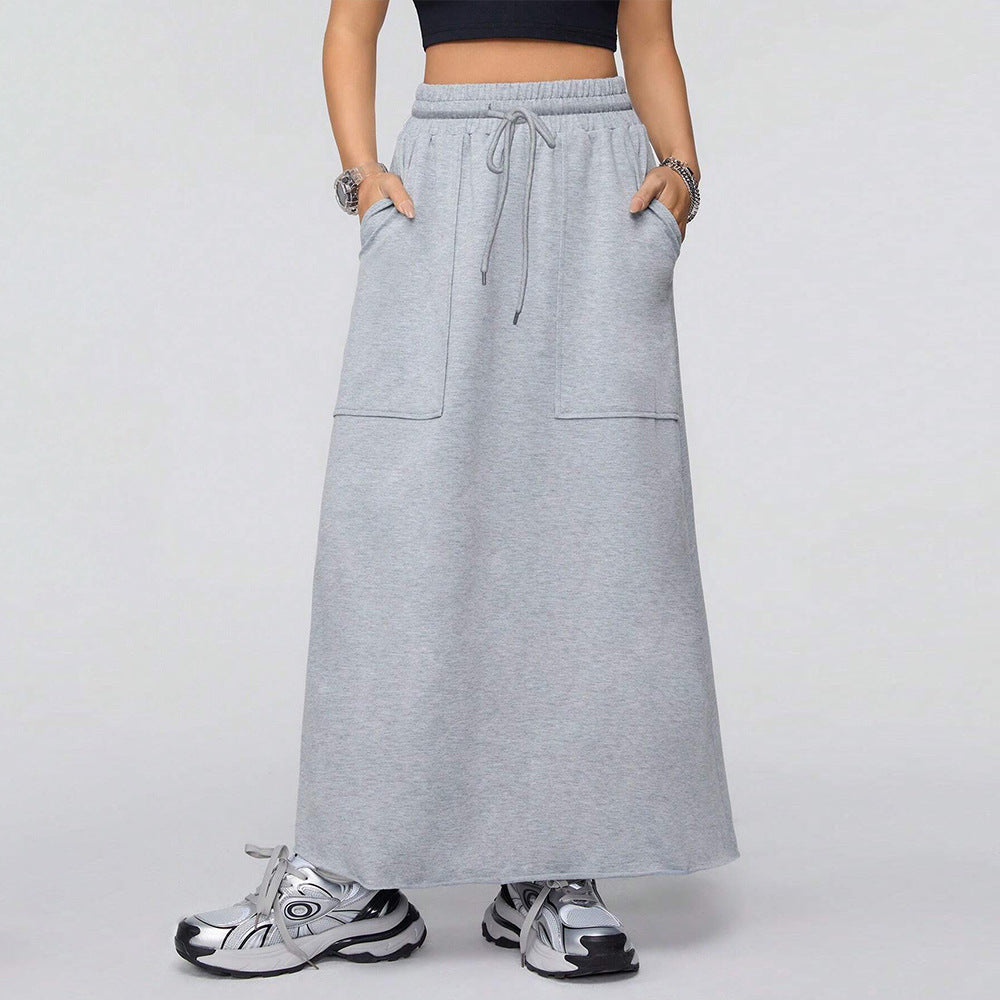 Women's Classic Grey Harajuku Casual Loose Maxi Skirt - Image 5