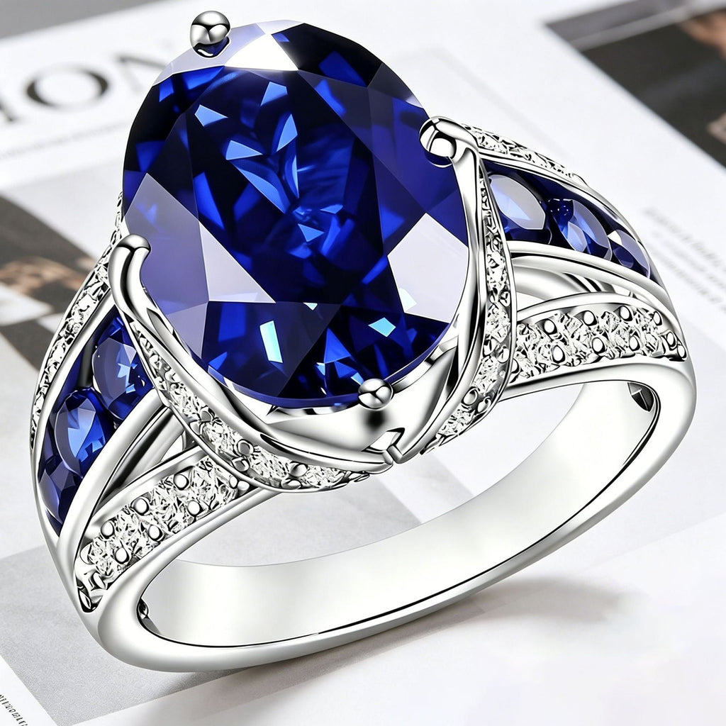 Yanbai Cross-Border Exquisite Deep Blue Fashion Ring Vintage Bohemian Style