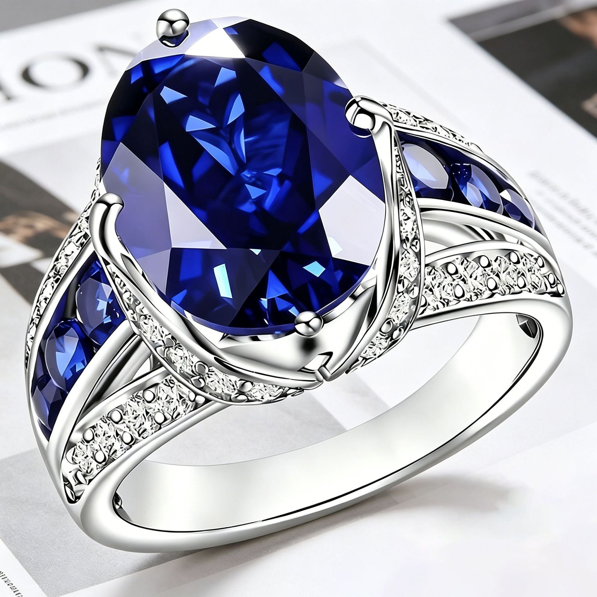 Yanbai Cross-Border Exquisite Deep Blue Fashion Ring Vintage Bohemian Style