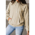 Khaki Checkered Kangaroo Pocket Drawstring Hoodie