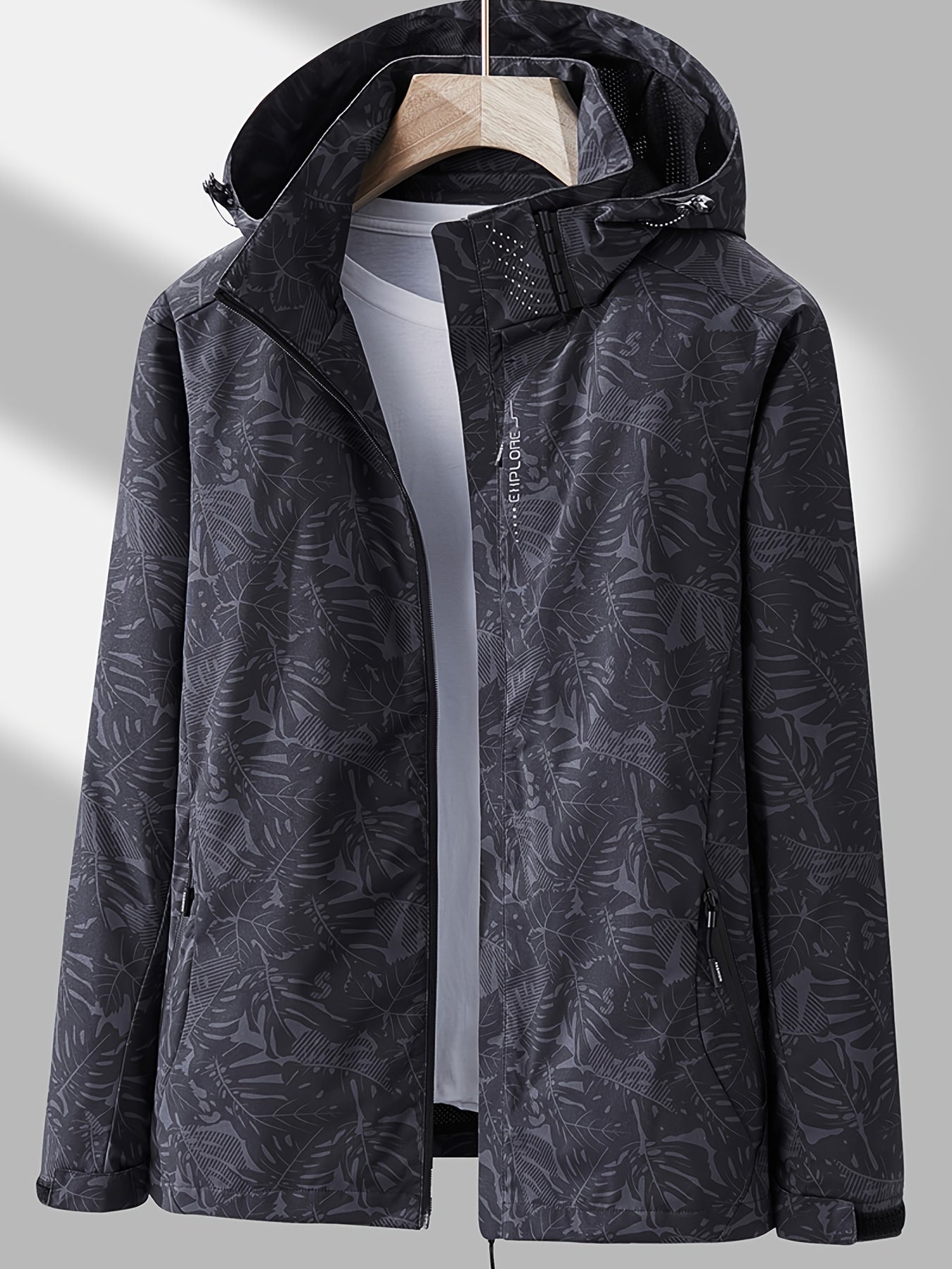 Women's Tropical Leaf Print Lightweight Windproof Hooded Jacket - Image 6