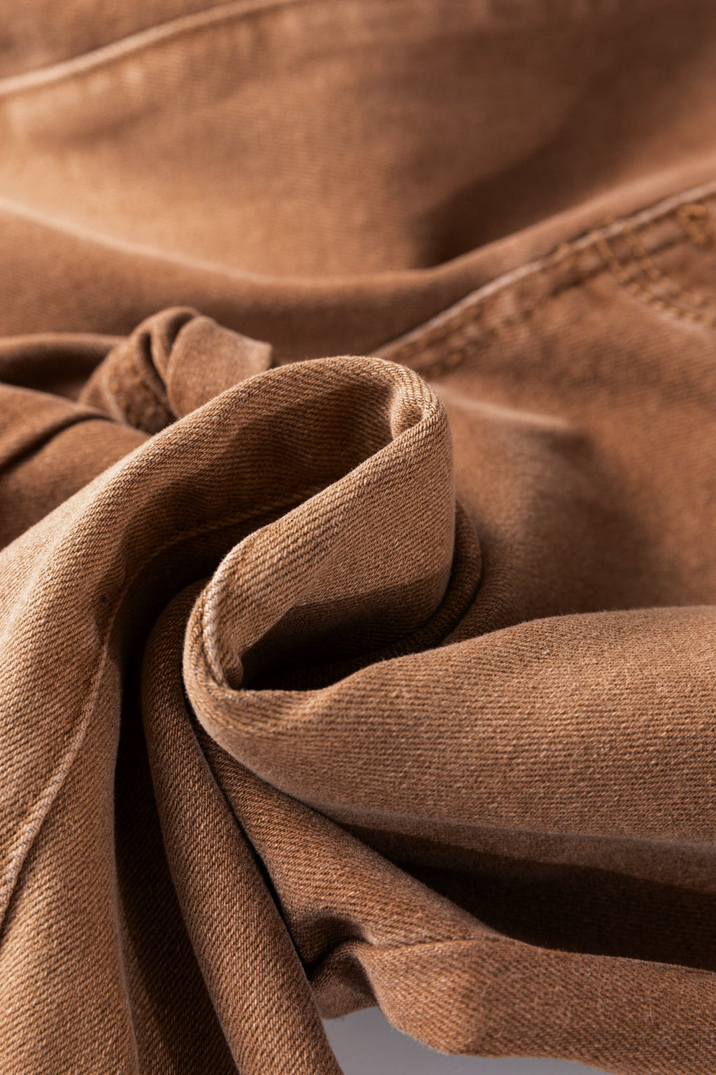 Coffee High Waist Flare Jeans | Button Fly Raw Hem Denim