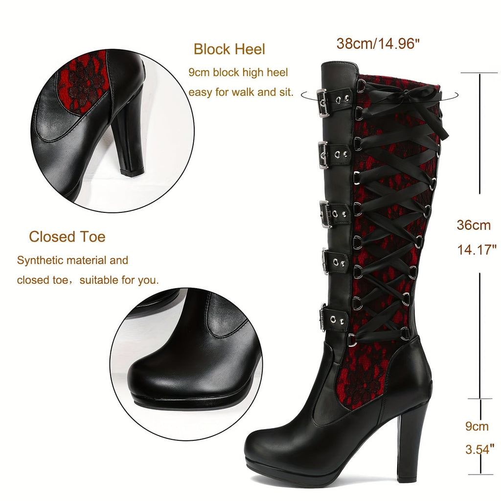 Platform Punk Tall Goth Buckled KneeHigh Boots