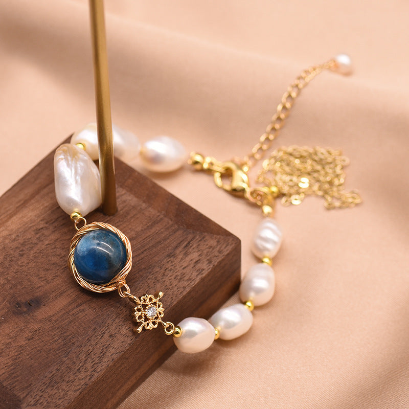 Natural Baroque Pearl And Kyanite Bracelet
