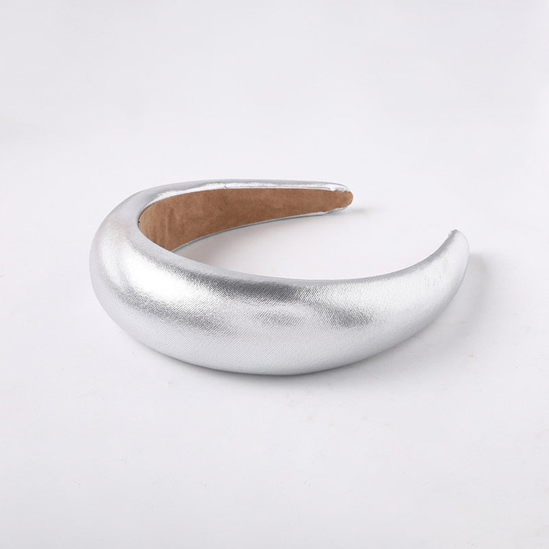 Women's Padded Wide Headband in Gold, Silver & Black PU - Image 8