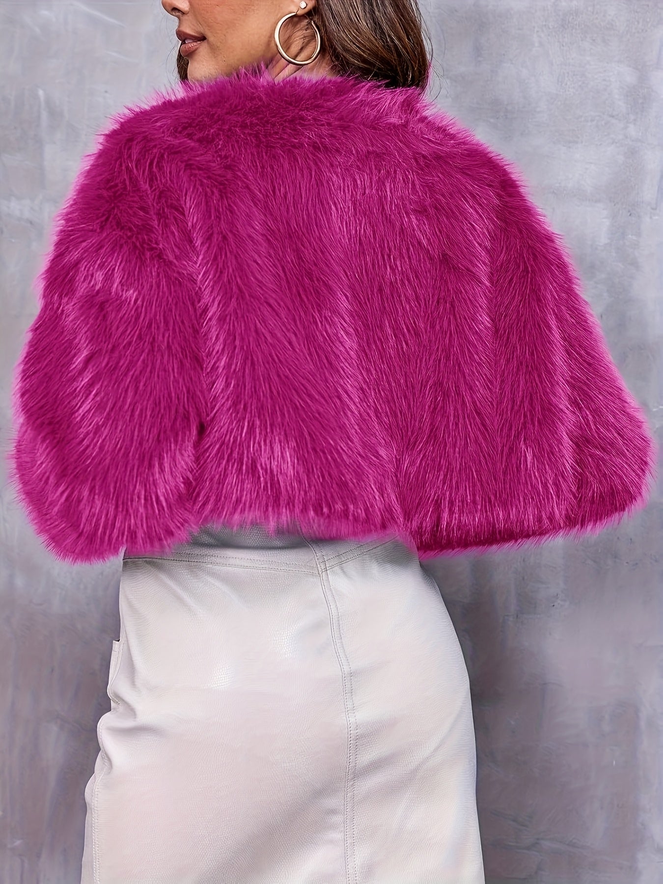 Women's Cropped Faux Fur Jacket in Brown and Purple Options - Image 8