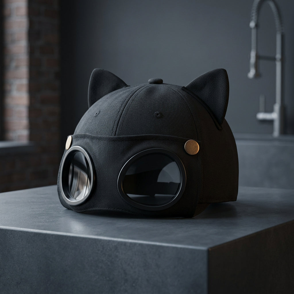 Cat Ears Baseball Cap with Pilot Glasses