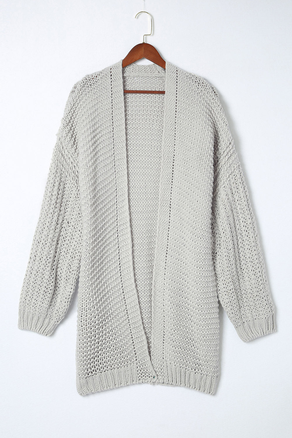 Women's Cream Chunky Knit Open Front Puff Sleeve Cardigan - Image 7