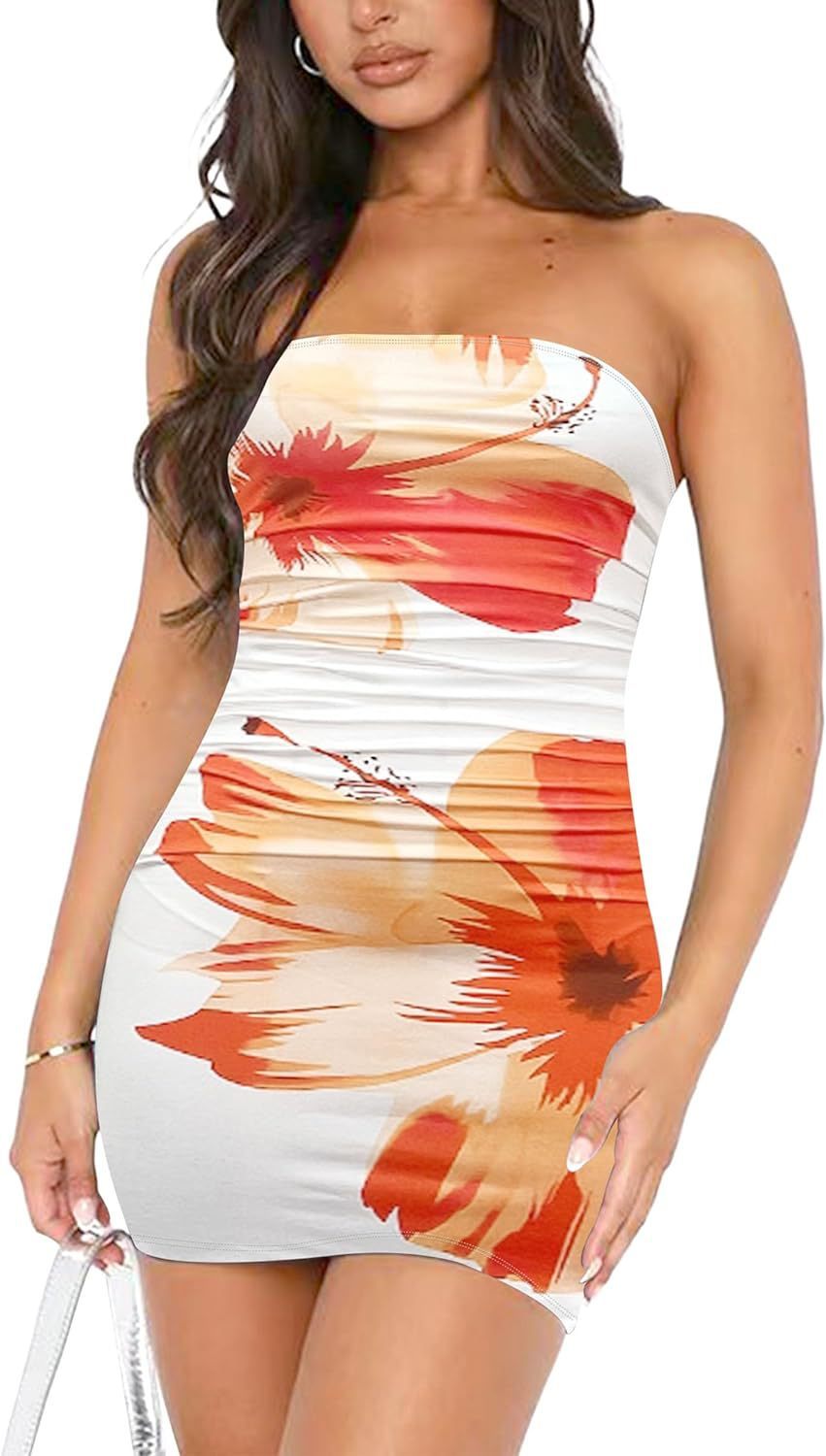 Women's Blue Printed Strapless Mini Dress Tube Top Summer - Image 9
