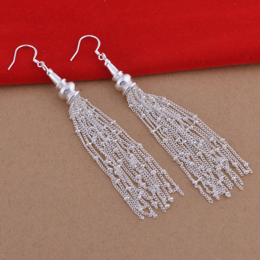 925 Sterling Silver Long-Thread Tassel Earrings