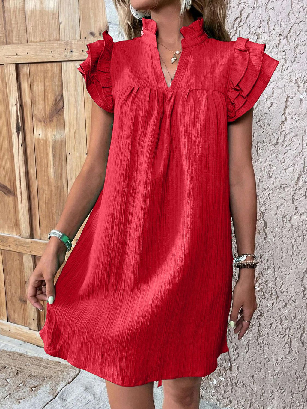 Ruffled Cap Sleeve Mini Dress Flowy Summer Resort Wear