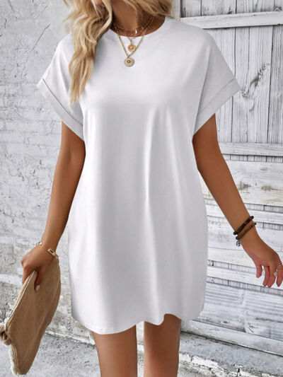 Casual Round Neck Short Sleeve Mini T-Shirt Dress with Pockets - Image 4