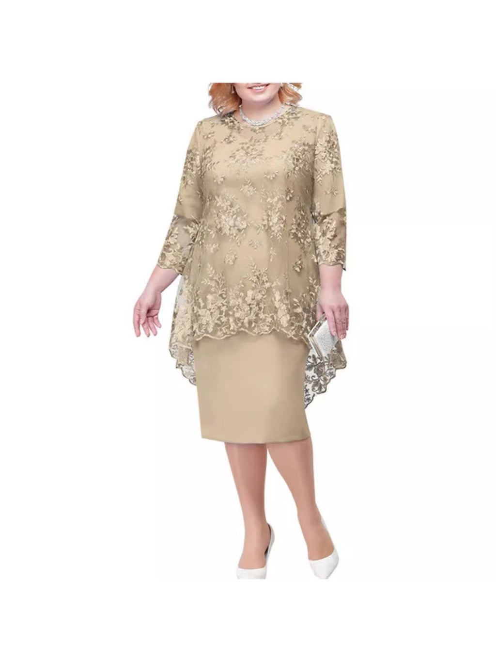 Women's Elegant Lace Two-Piece Evening Dress