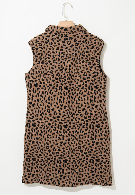Leopard Print Sleeveless Mini Dress Tan and Black Summer Dress