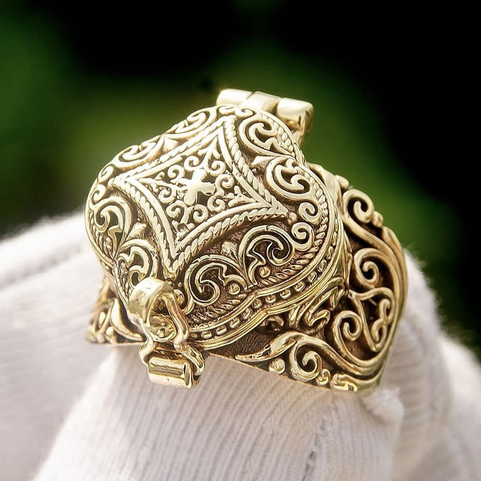 Sanjie Cross-Border Men's Hand Accessories Ethnic Style Men's Ring Flip Ring Engraved Floral Jewelry Personalized Trend