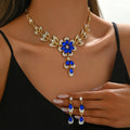 2026 Hot Sale Diamond Water Drop Flower Tassel Necklace Earrings Elegant Refined Clavicle Chain Light Luxury High-grade Suit