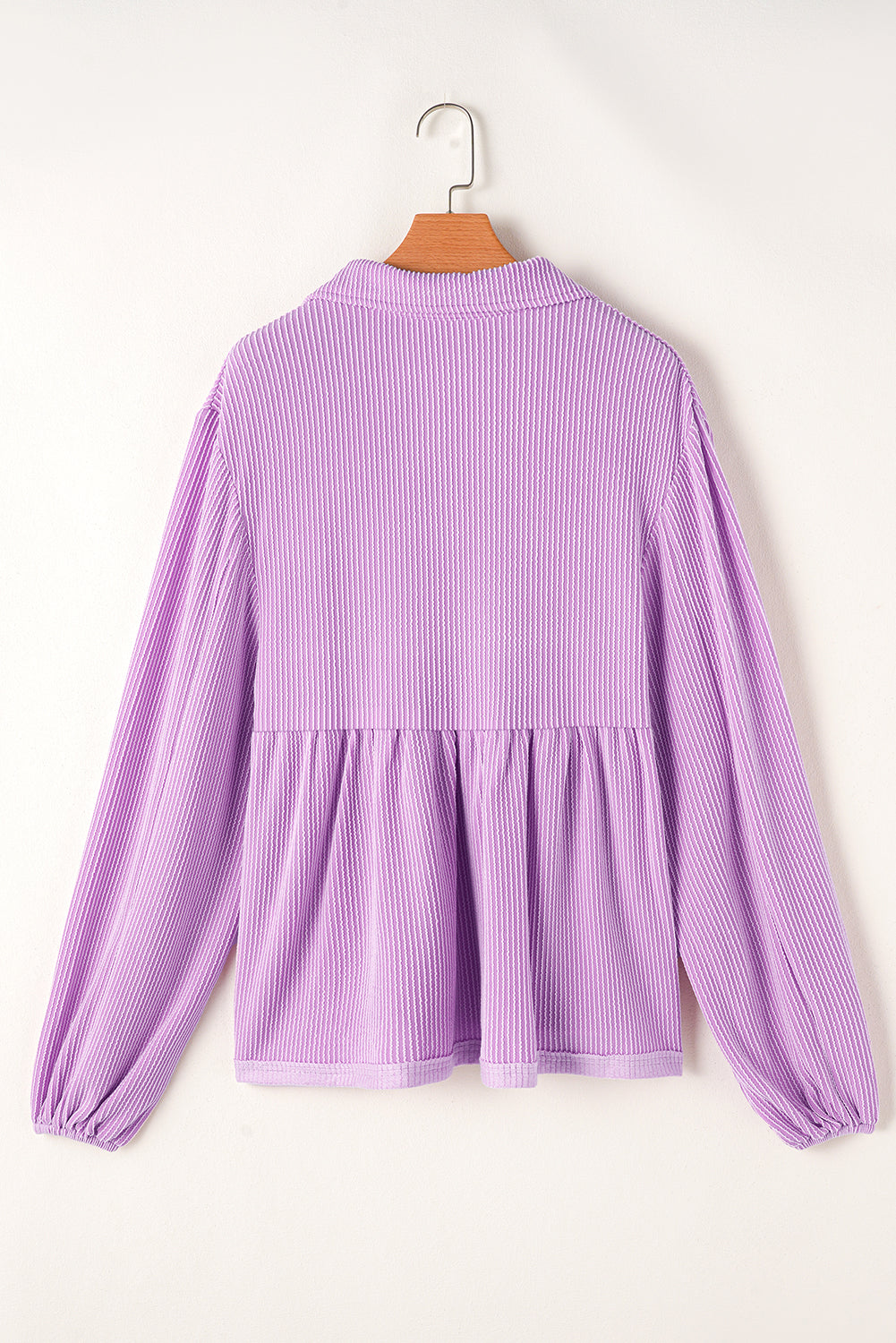 Corded V-Neck Bubble Sleeve Babydoll Blouse