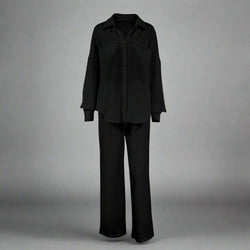 Women's Solid Color Casual Button Down Lounge Set Two Piece