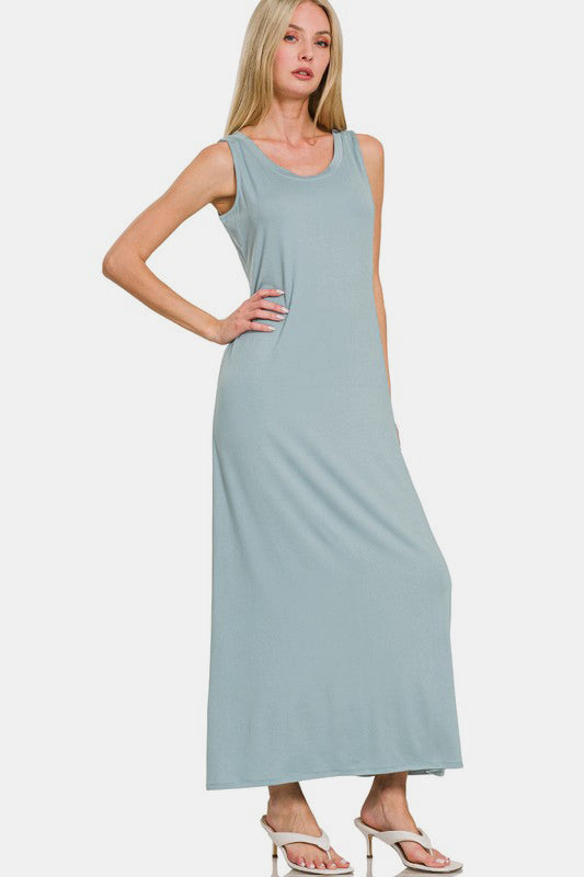 Scoop Neck Wide Strap Tank Dress - Casual Everyday Wear