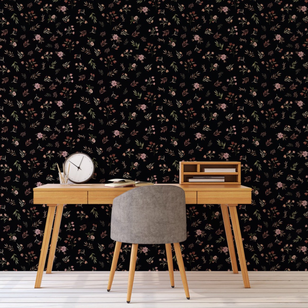 Holland Floral Removable Wallpaper in White, Dusty-Rose & Muted-Green