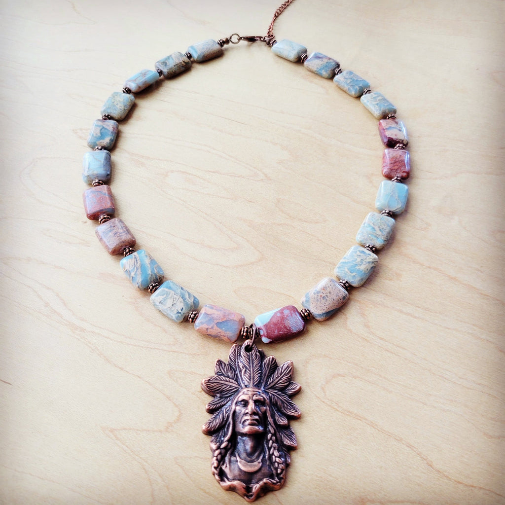Aqua Terra Collar Necklace with Copper Indian Pendant