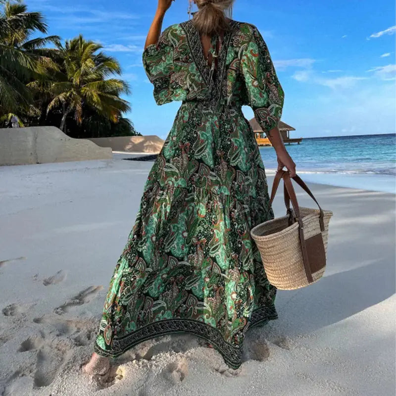 Women's Bohemian V-Neck Floral Maxi Dress