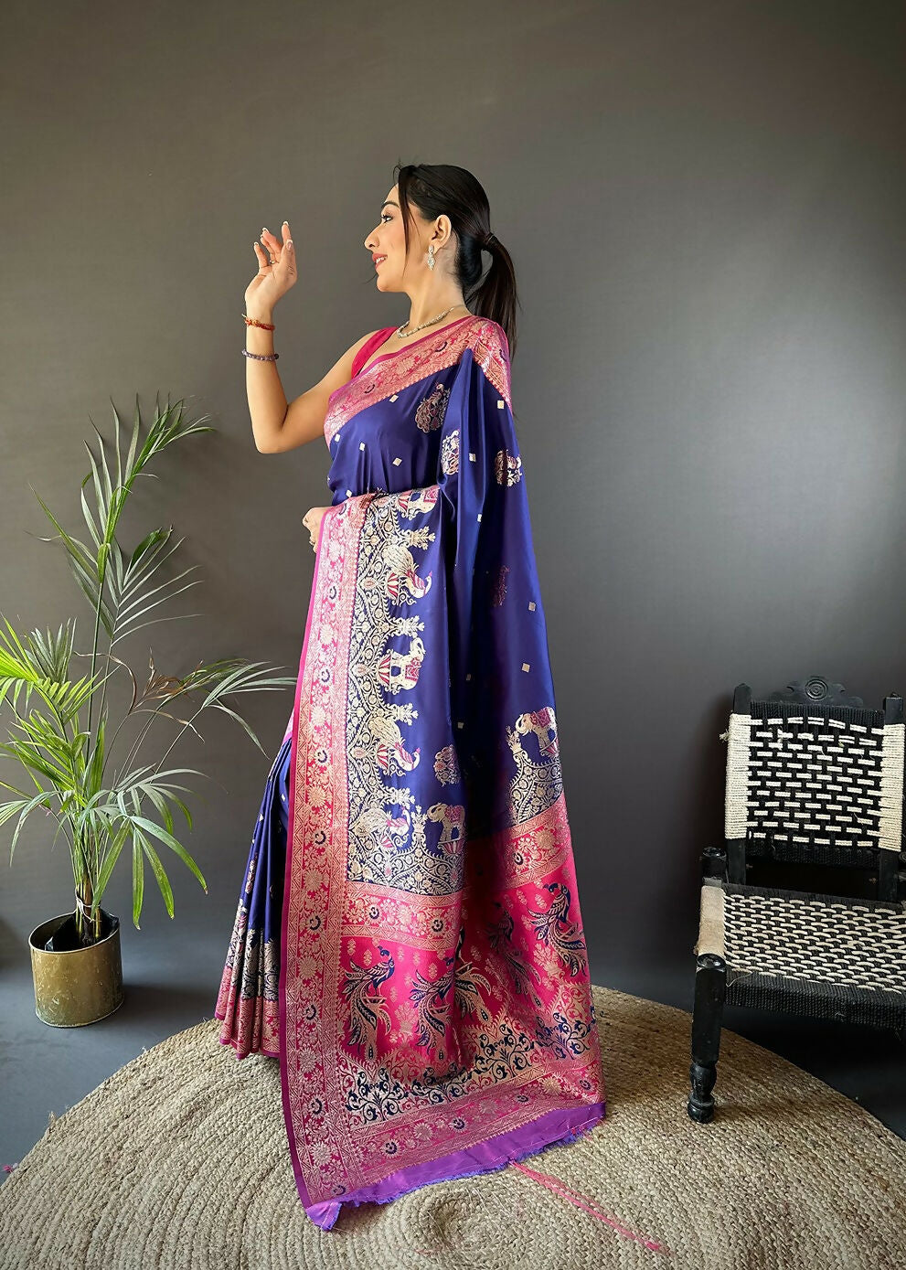 Magenta Meenakari Peacock Paithani Saree with Blouse Piece