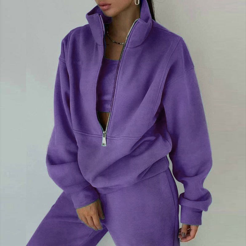 Women's 2-Piece Zip Neck Sweatshirt and Slim Fit Pants Set - Image 6