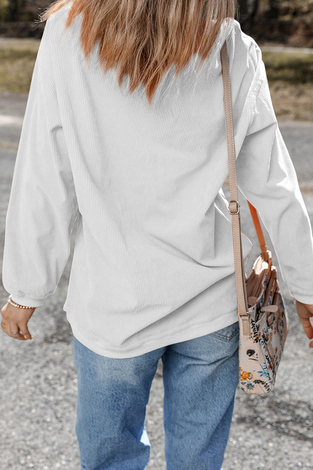 White Raised Rib Mississippi Baggy Sweatshirt | Oversized Pullover