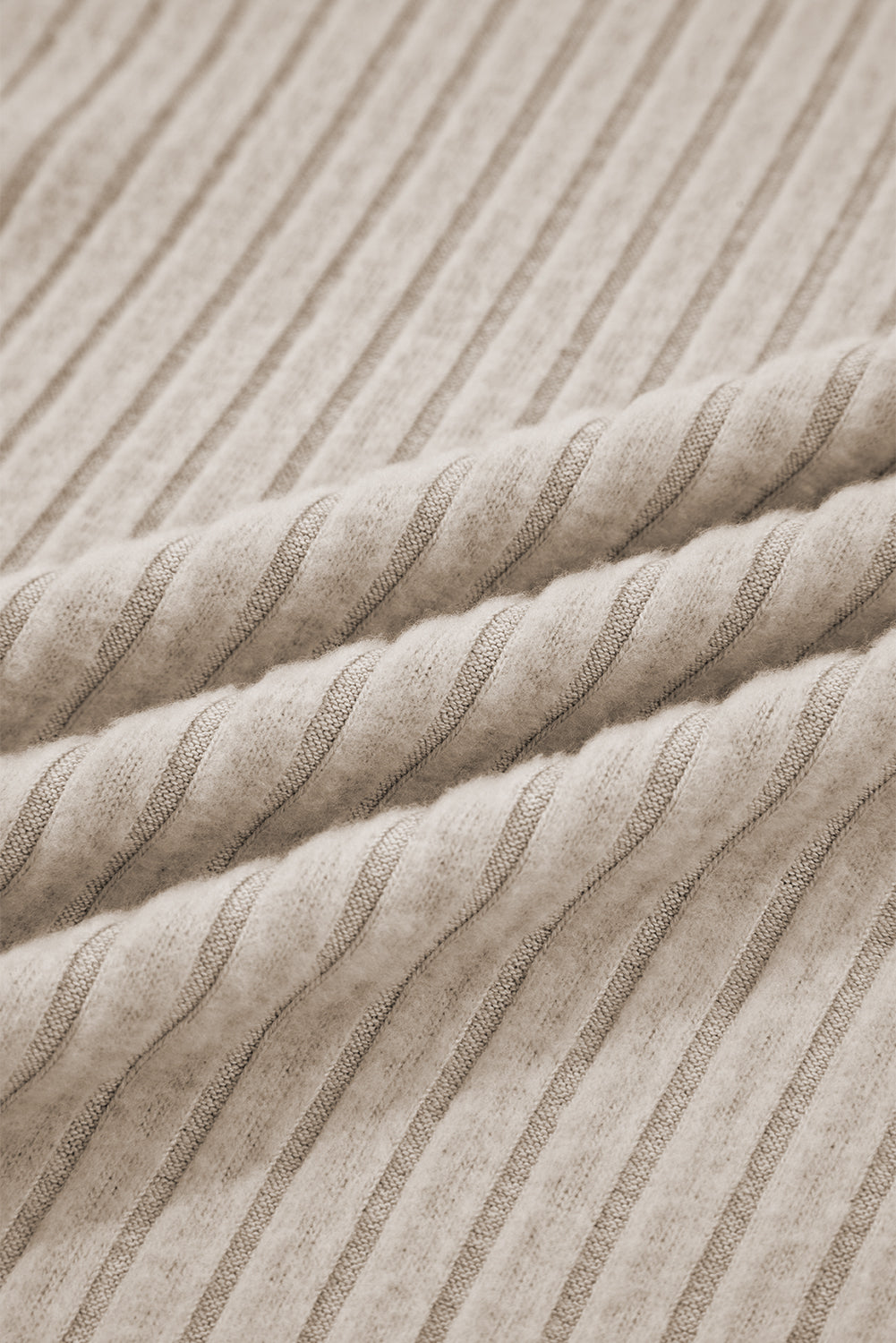 Women's Ribbed Knit Round Neck Top in Beige and White