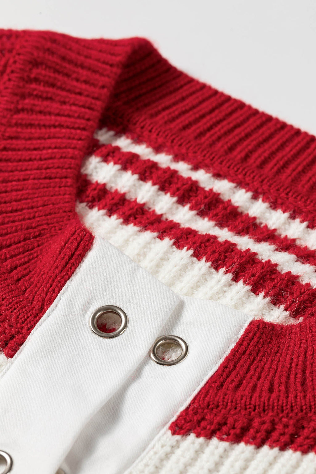 Stripe Colorblock Grommet V-Neck Bell Sleeve Sweater