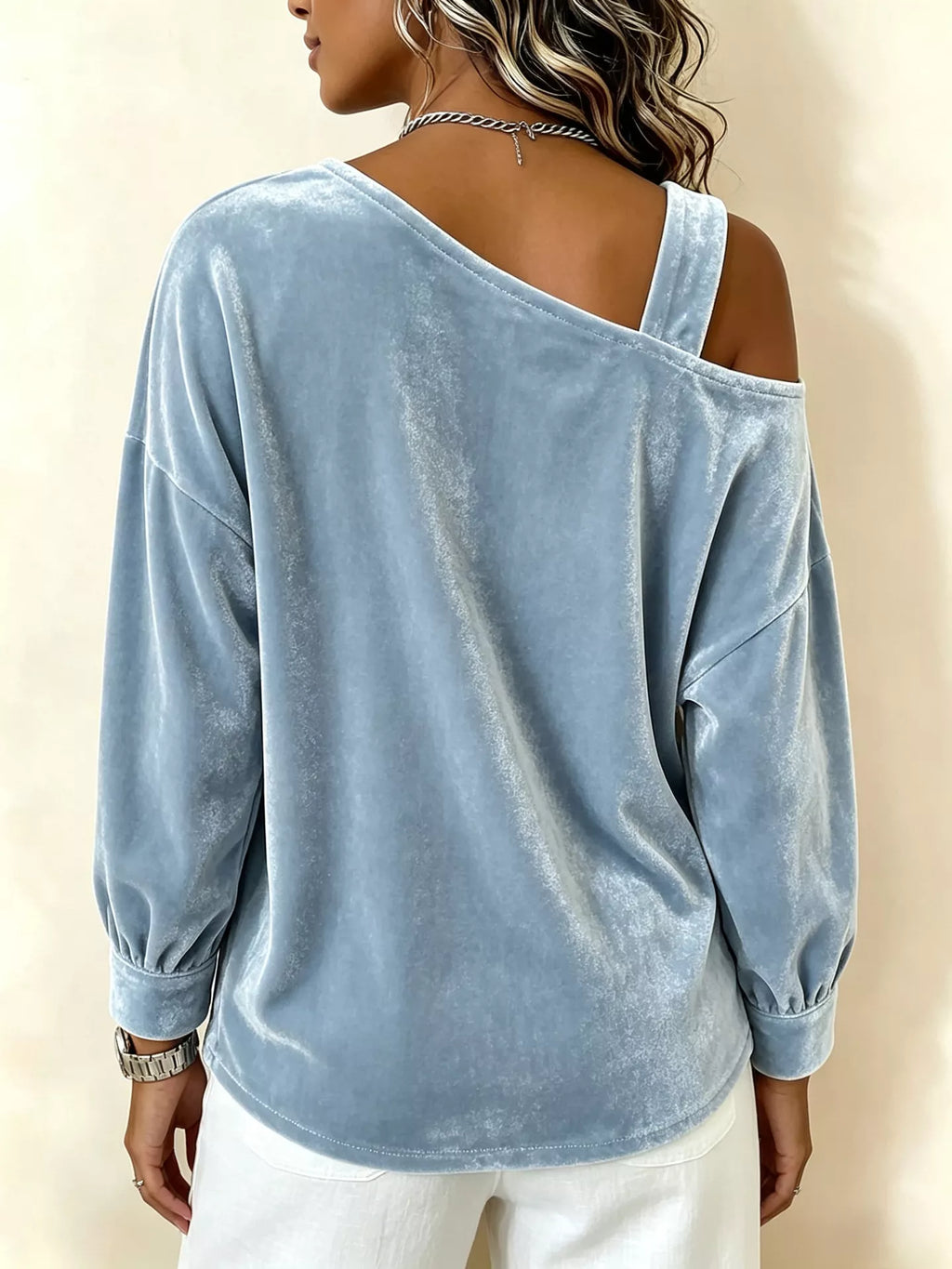 Full Size Velvet One-Shoulder Top with Buckle Detail Plus Size