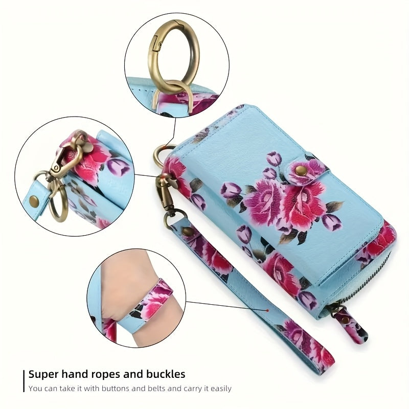 Elegant Floral PU Clutch Chic Zipper Wallet  Phone Bag