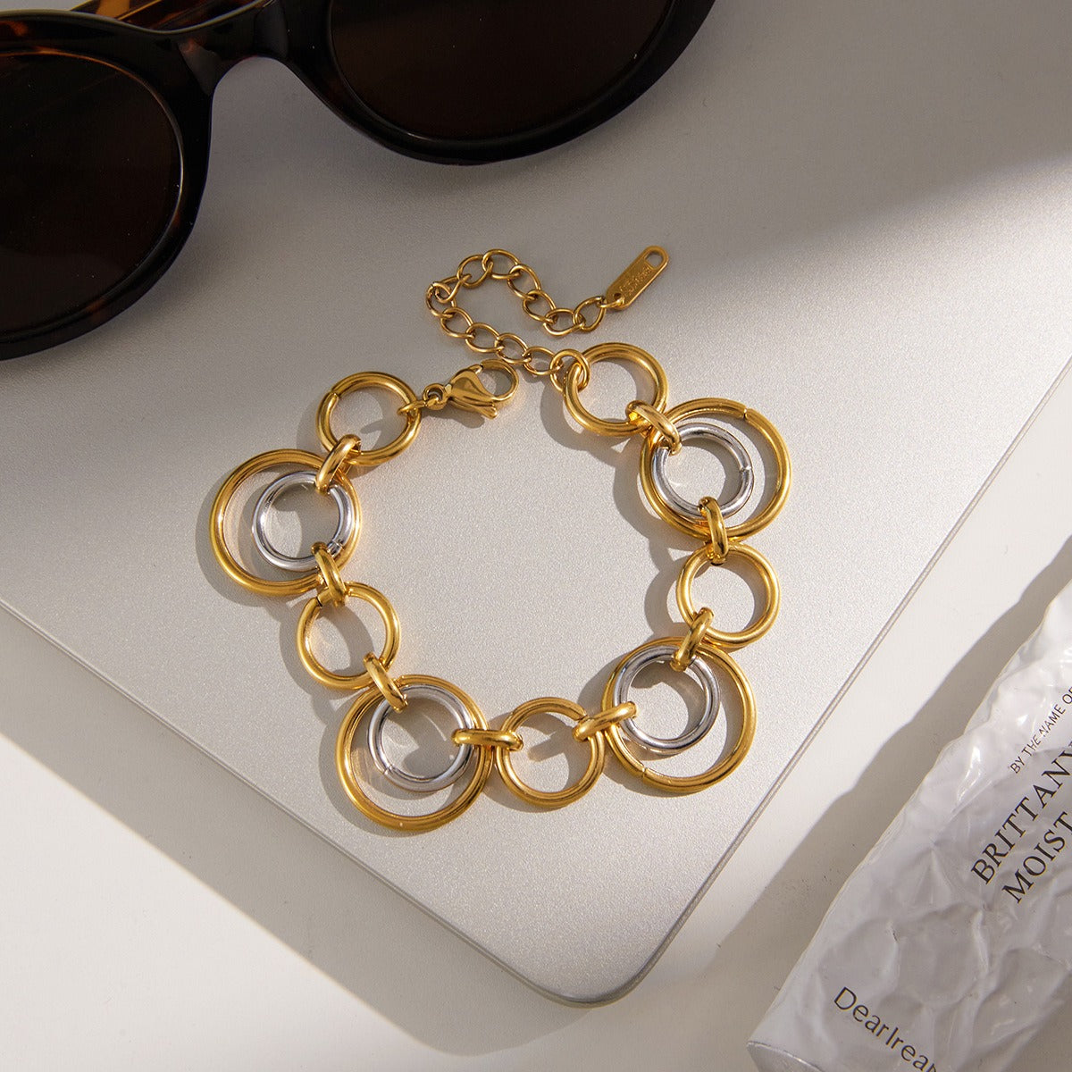 18K Gold and S925 Silver Multi-Layer Mixed Metal Bracelet