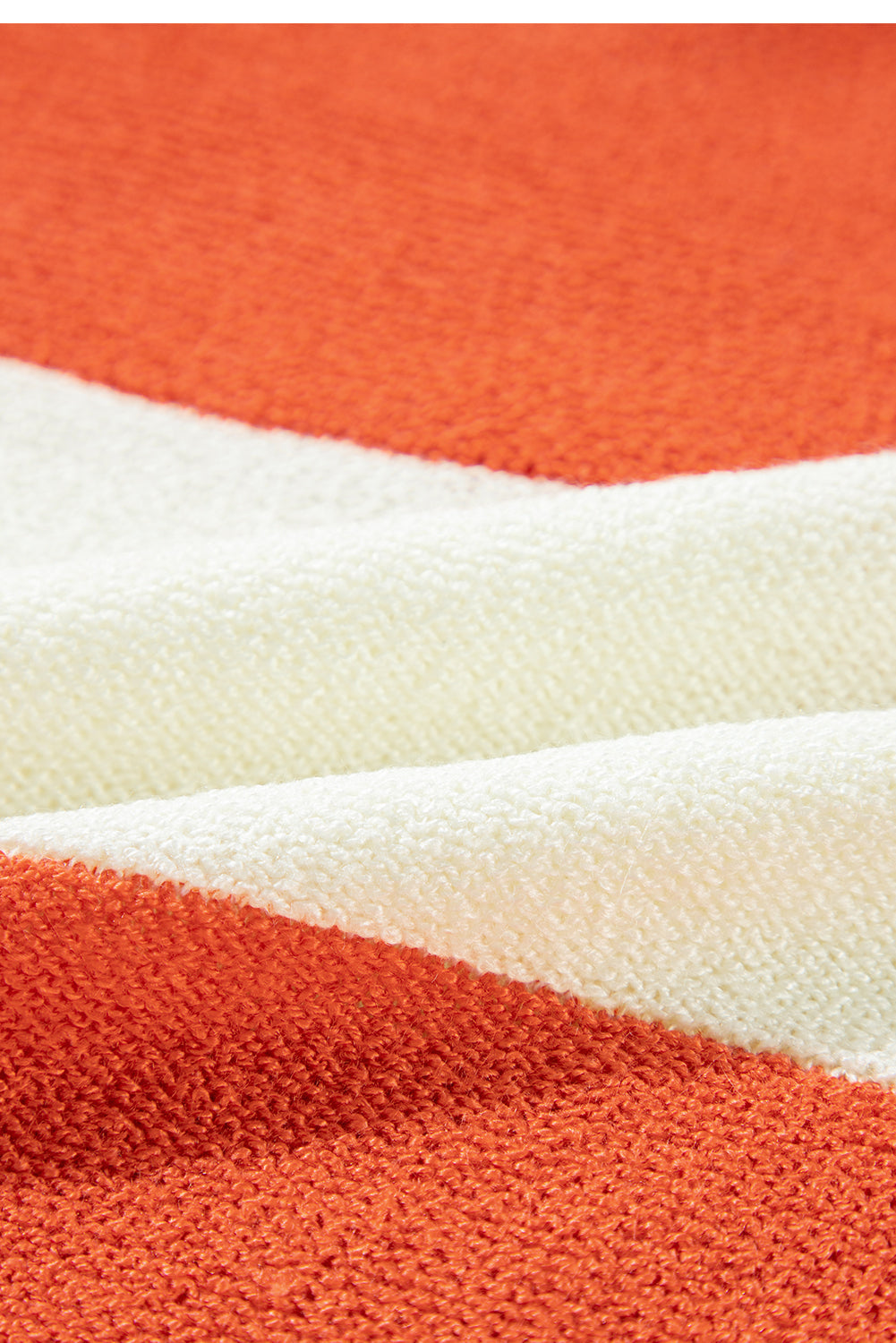 White Orange Striped Drop Shoulder Bubble Sleeve V-Neck Sweater - Image 3
