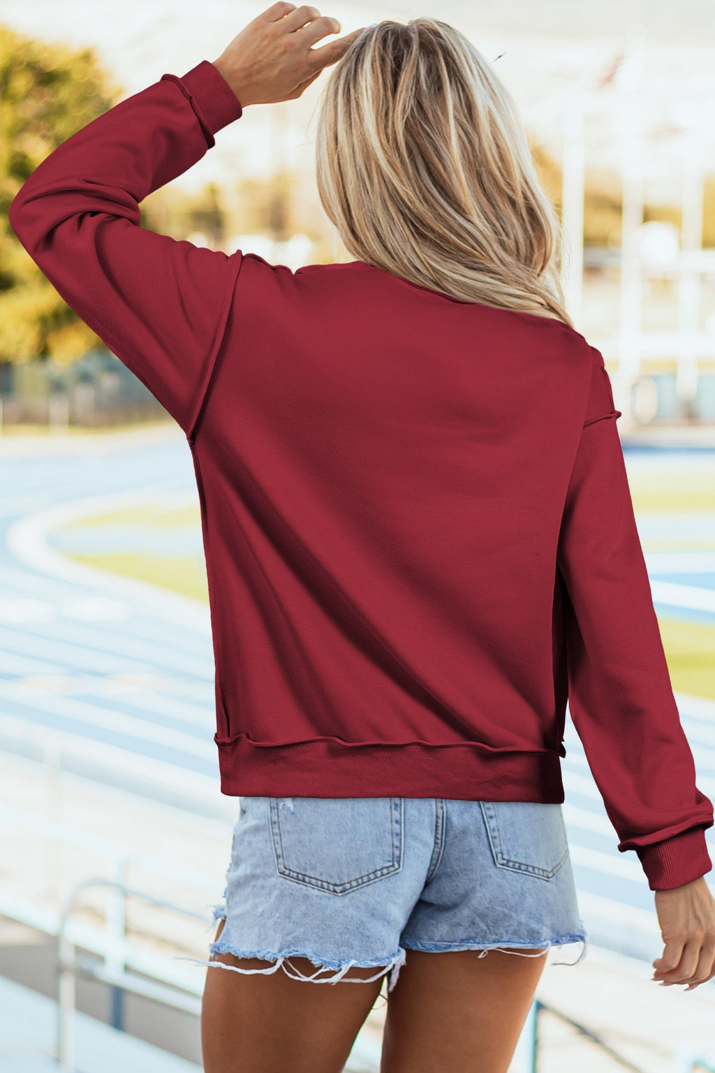Bright Green Oversize Drop Shoulder Reversible Mock Neck Sweatshirt