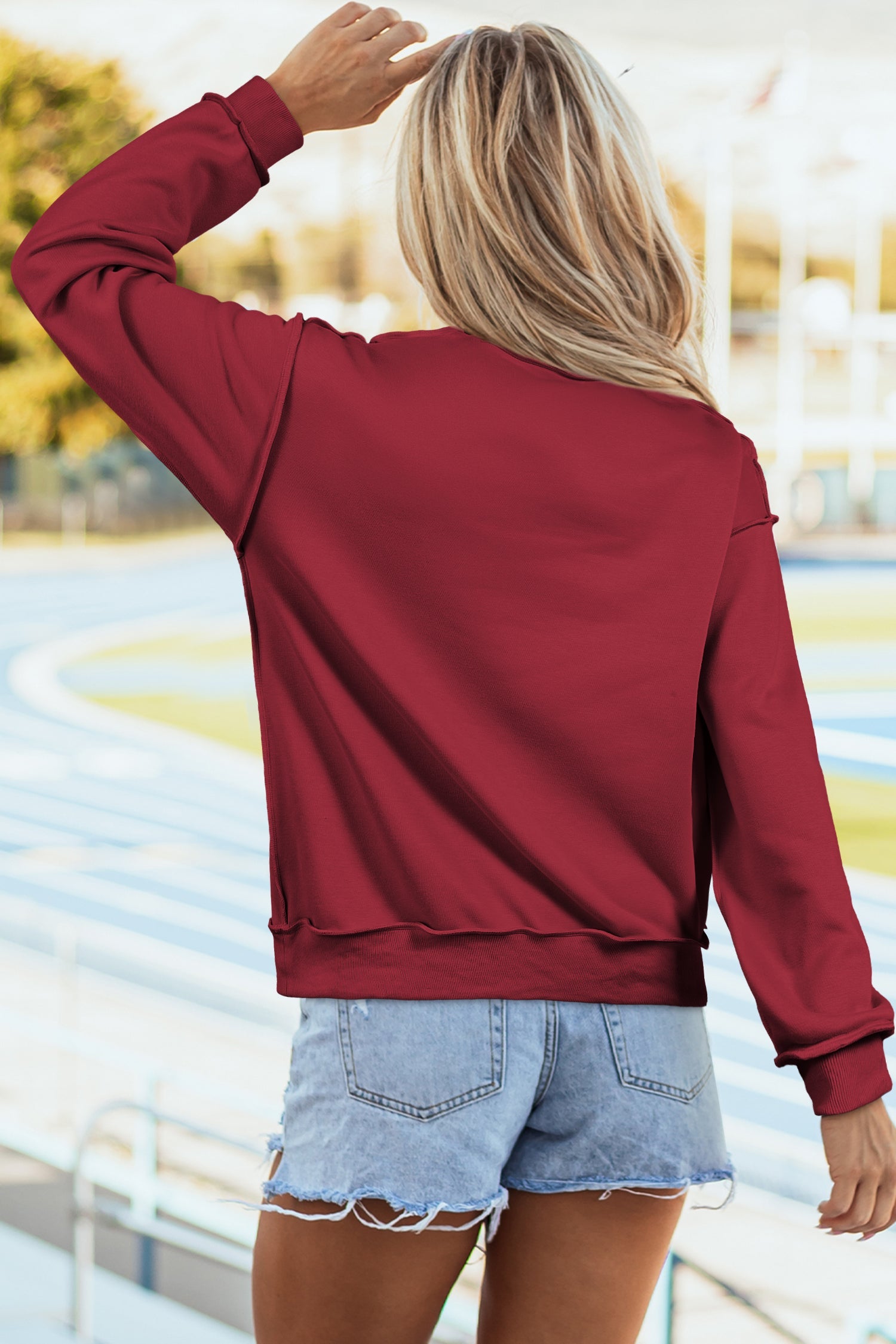 Bright Green Oversize Drop Shoulder Reversible Mock Neck Sweatshirt