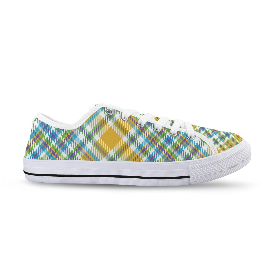 Yellow Plaid Canvas Low Top Sneakers for Women Stylish Casual Wear - Image 3
