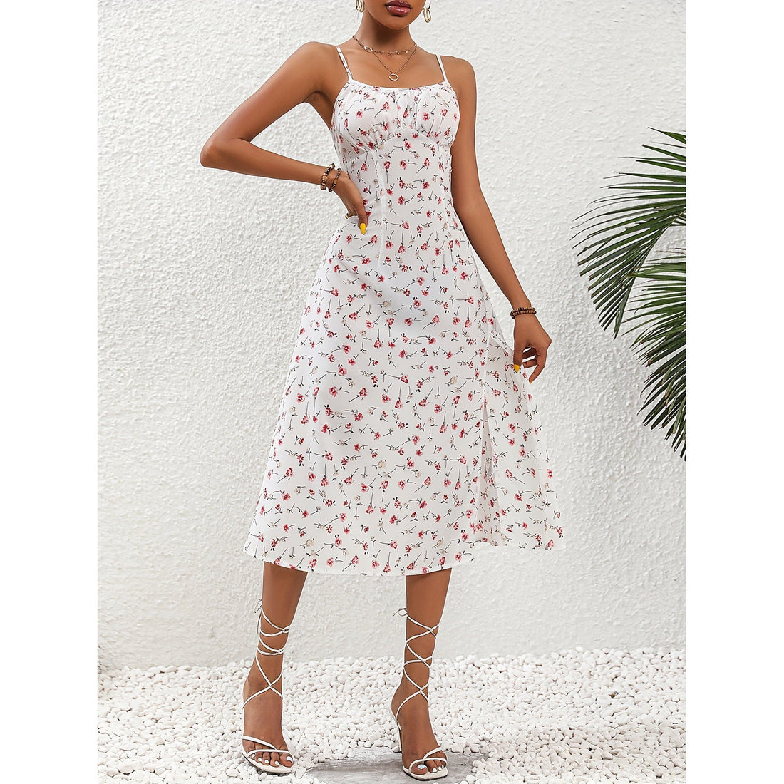 Women's Polka Dot Suspender Maxi Dress Elegant Summer Slip Dress