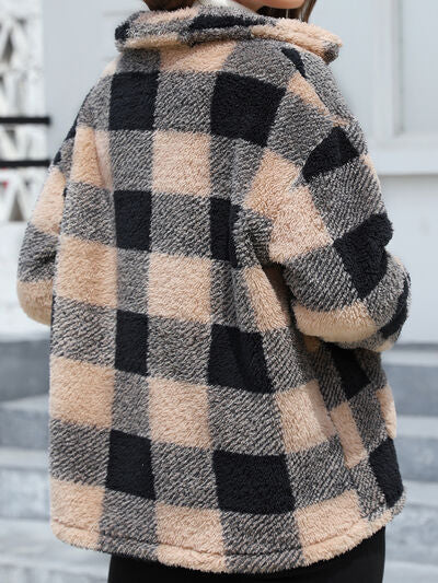 Women's Red Drop Shoulder Fuzzy Button-Up Jacket
