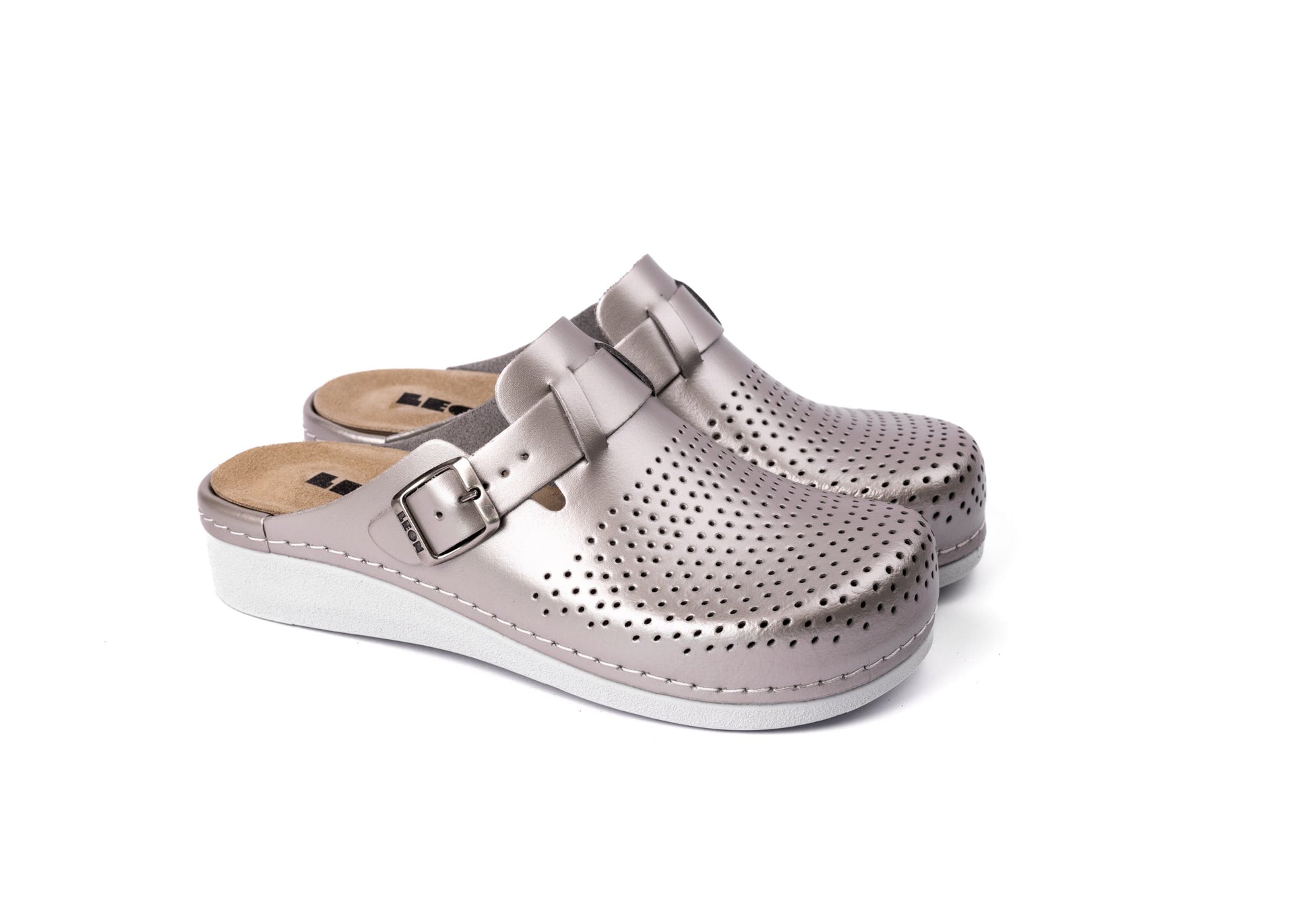 Nora IV by LEON– Women’s Leather Clogs- Adjustable Buckle with Removable Gel-Insole