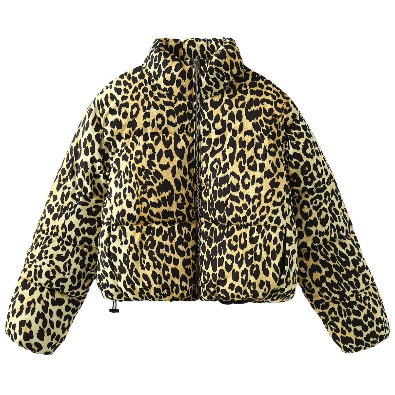 Women's Leopard Print Puffer Jacket with Stand-Up Collar - Image 7