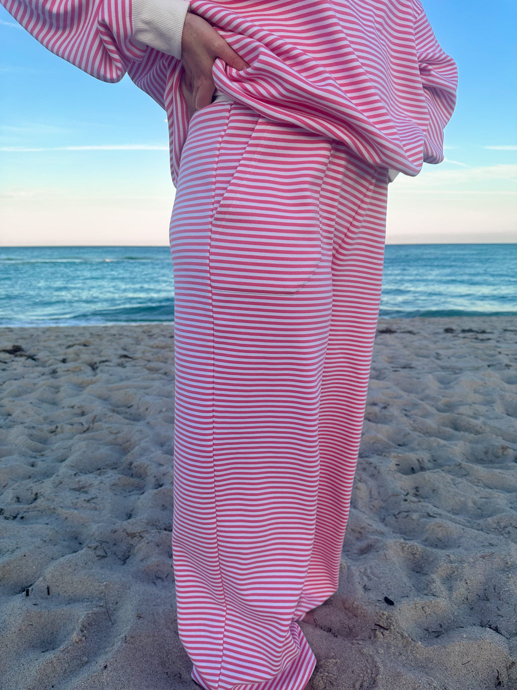 Dark Pink and White Striped Unisex Sweatpants Loungewear