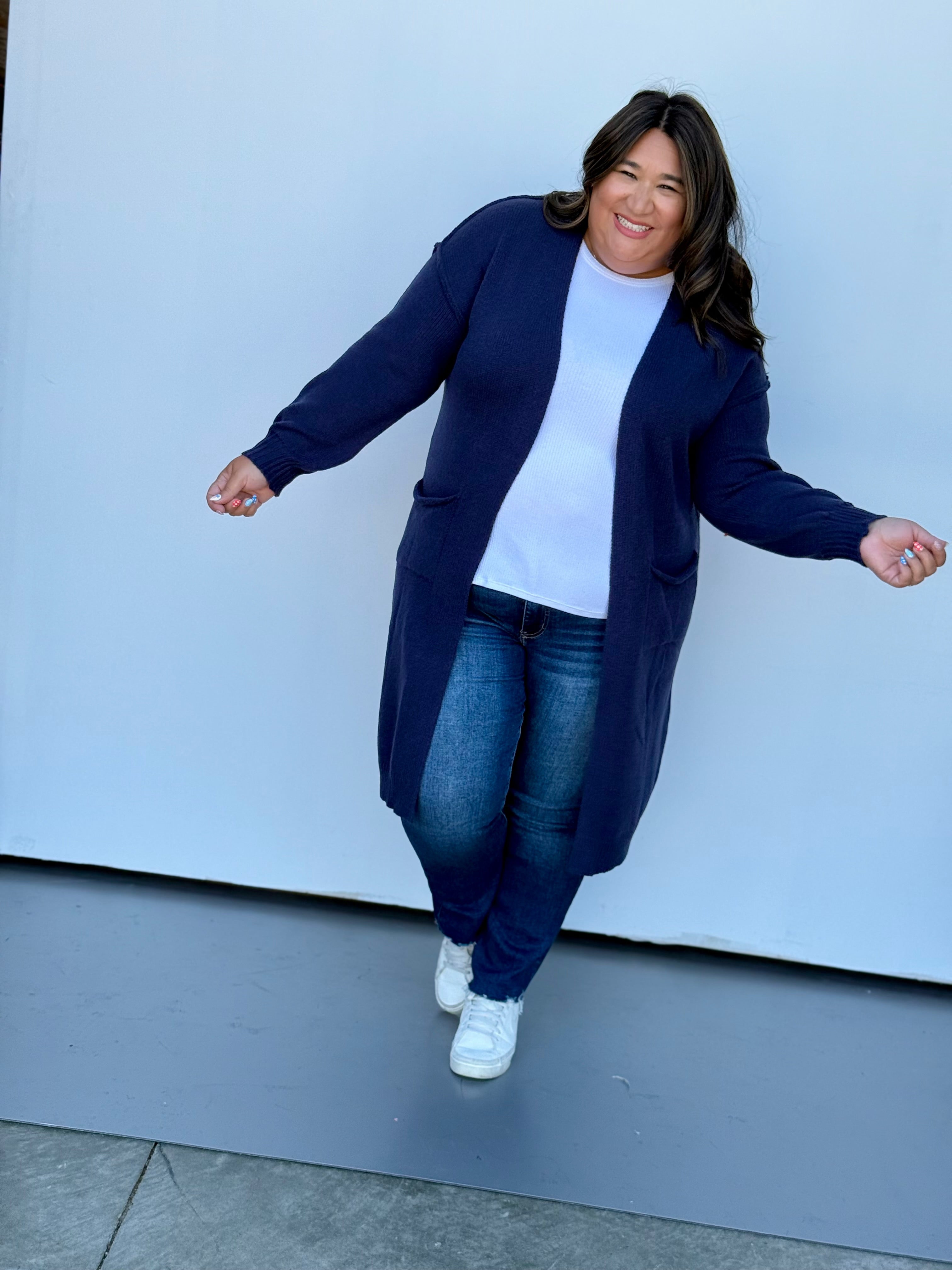 Denver Football Cardigan - Knit Navy Blue Orange Sporty Sweater