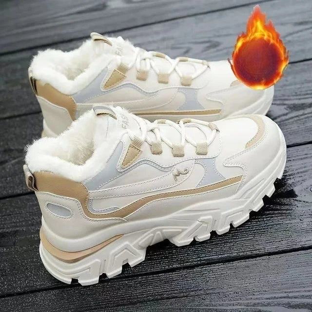 Women's Fleece Lined Chunky High Top Sneakers Cream White - Image 8