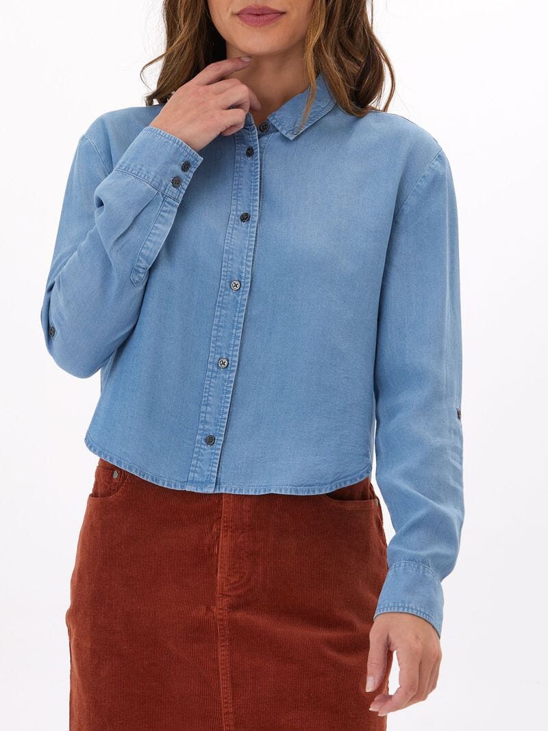 Annika Chambray Button-Up Shirt in Light Blue