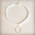 Glass Pearl Collar Necklace with Gold-Tone Teardrop Pendant
