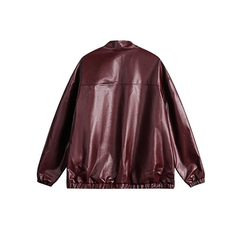 Women's Harajuku Paneled Faux Leather Zip-Up Bomber Jacket - Image 2